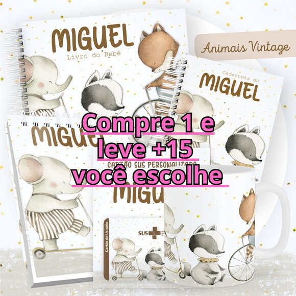 Arquivo Livro do Bebê e Caderneta Animais Vintage #2532