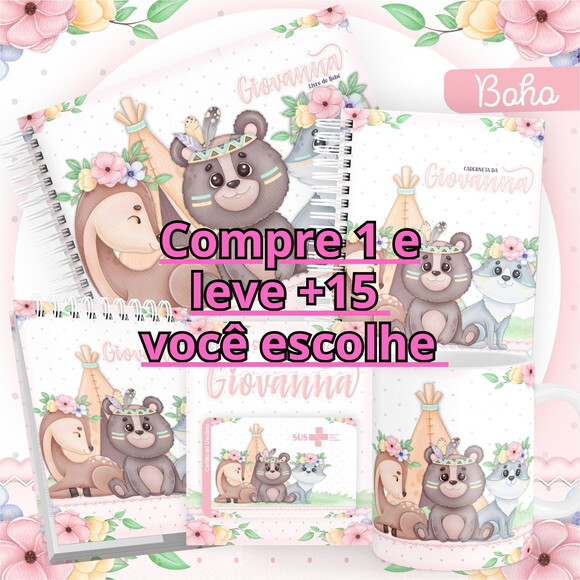 Arquivo Livro do Bebê e Caderneta Boho Menina #2533