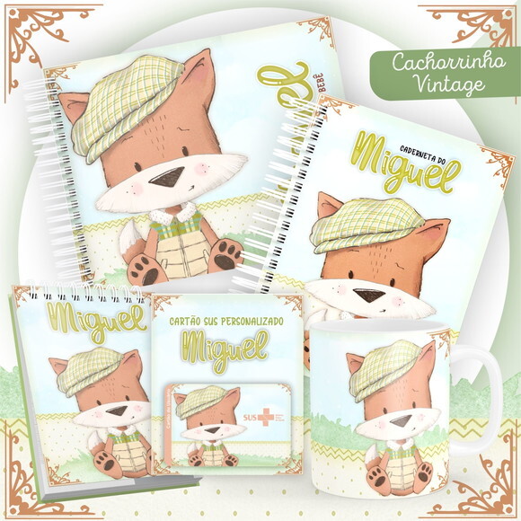 Arquivo Livro do Bebê e Caderneta Cachorrinho Vintage #1491