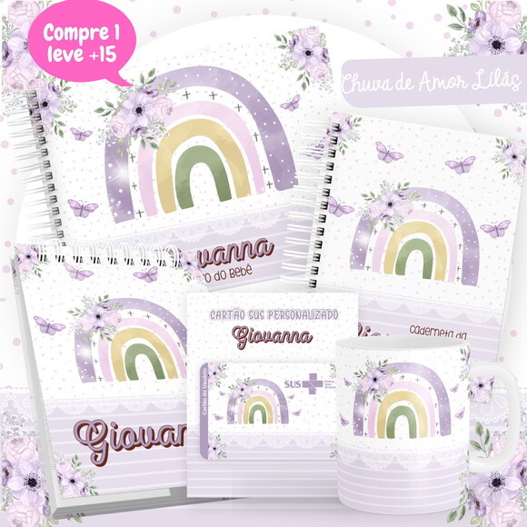 Arquivo Livro do Bebê e Caderneta Chuva de Amor Lilás #2542