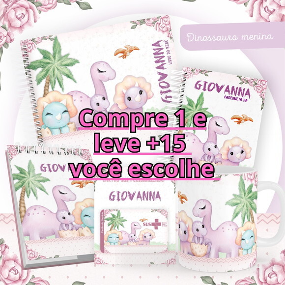 Arquivo Livro do Bebê e Caderneta Dinossauro Menina #1482
