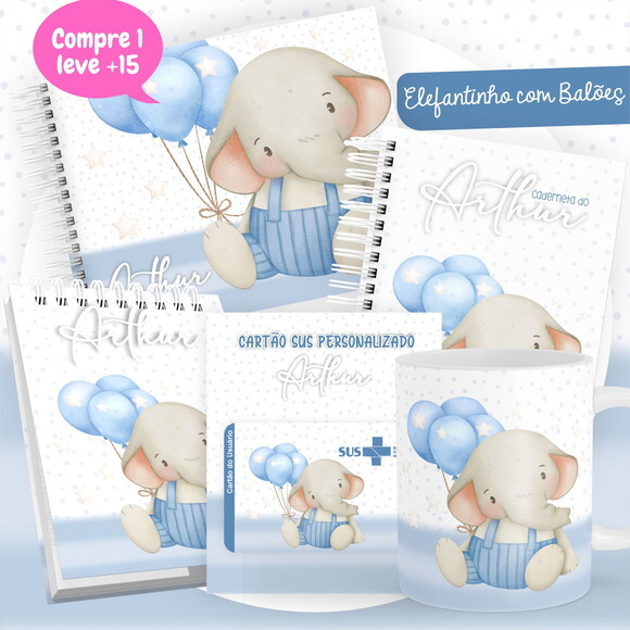 Arquivo Livro do Bebê e Caderneta Elefantes Balões #2551