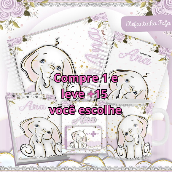 Arquivo Livro do Bebê e Caderneta Elefantinha Lilás #1478