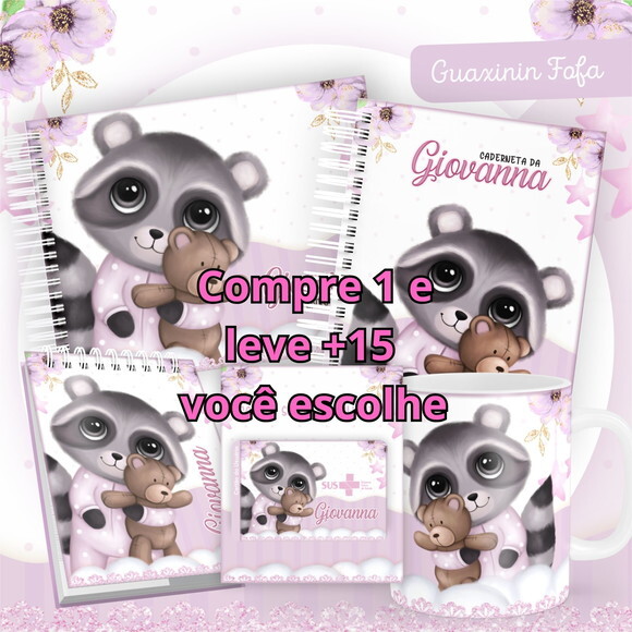 Arquivo Livro do Bebê e Caderneta Guaxinim Fofa #1469