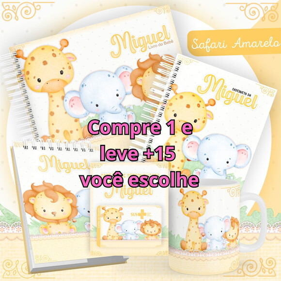 Arquivo Livro do Bebê e Caderneta Safari Amarelo #1452