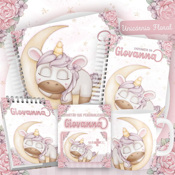 Arquivo Livro do Bebê e Caderneta Unicórnio Floral #1448