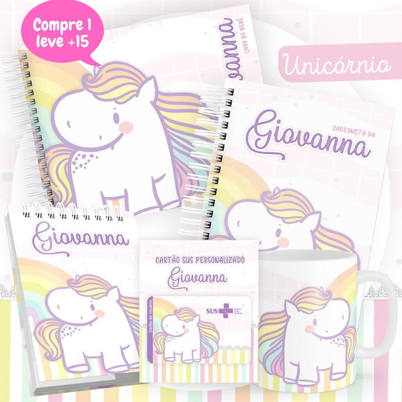 Arquivo Livro do Bebê e Caderneta Unicórnio Candy #2543