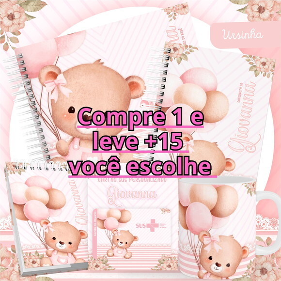 Arquivo Livro do Bebê e Caderneta Ursinha com Balões #2518