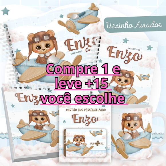Arquivo Livro do Bebê e Caderneta Ursinho Aviador #2519