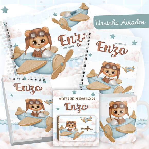 Arquivo Livro do Bebê e Caderneta Ursinho Aviador #2519