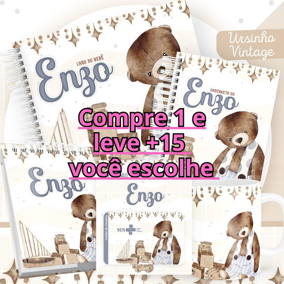 Arquivo Livro do Bebê e Caderneta Ursinho Vintage #2516