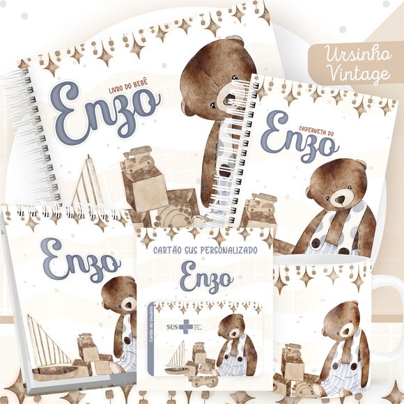Arquivo Livro do Bebê e Caderneta Ursinho Vintage #2516