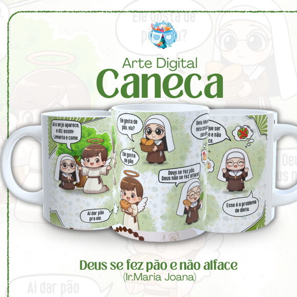 Arte de Caneca Deus se Fez Pão e Ir.maria Joana #7566