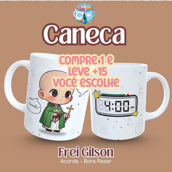 Arte de Caneca Frei Gilson Corda, Bora Rezar #7559