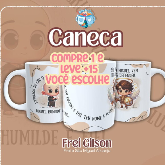 Arte de Caneca Frei Gilson e São Miguel Arcanjo #7554