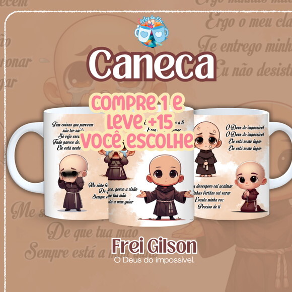 Arte de Caneca Frei Gilson o Deus do Impossível #7560