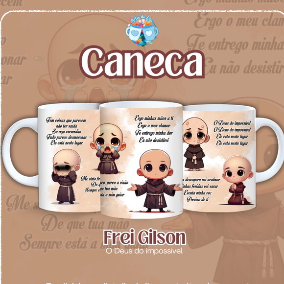 Arte de Caneca Frei Gilson o Deus do Impossível #7560
