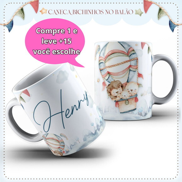 Arte para Sublimação Caneca Bichinhos no Balão #4084