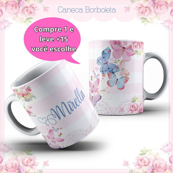 Arte para Sublimação Caneca Borboletas #4079