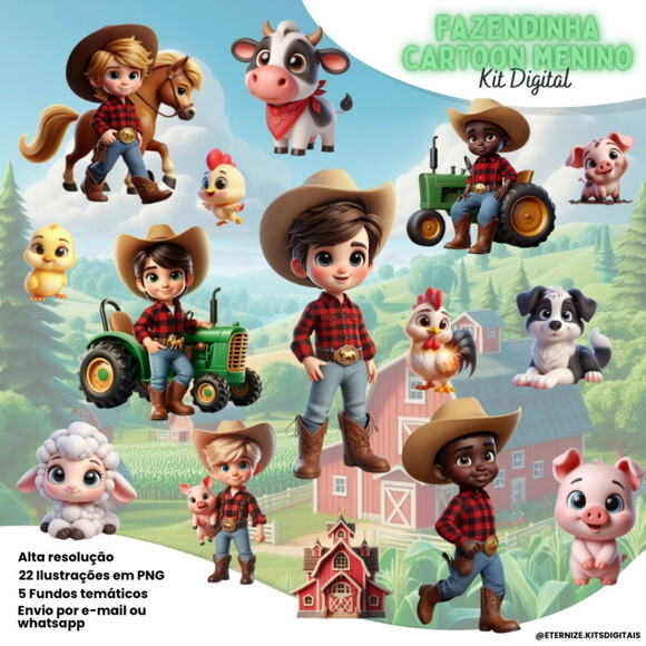 Kit Digita Fazendinha Cartoon Menino #7105
