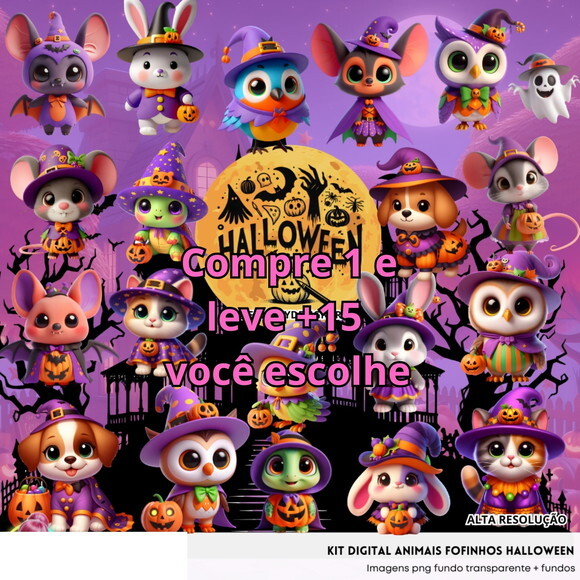 Kit Digital Animais Fofinhos Halloween #5561