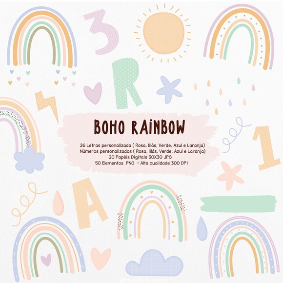 Kit Digital Boho Rainbow #2648
