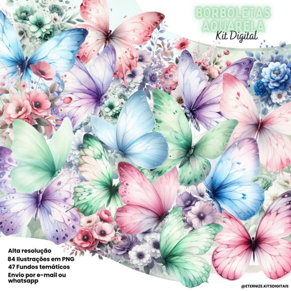 Kit Digital Borboletas Aquarela #7109