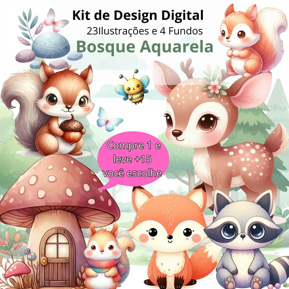 Kit Digital Bosque Aquarela #4761