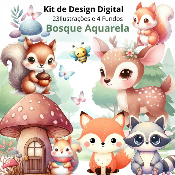 Kit Digital Bosque Aquarela #4761