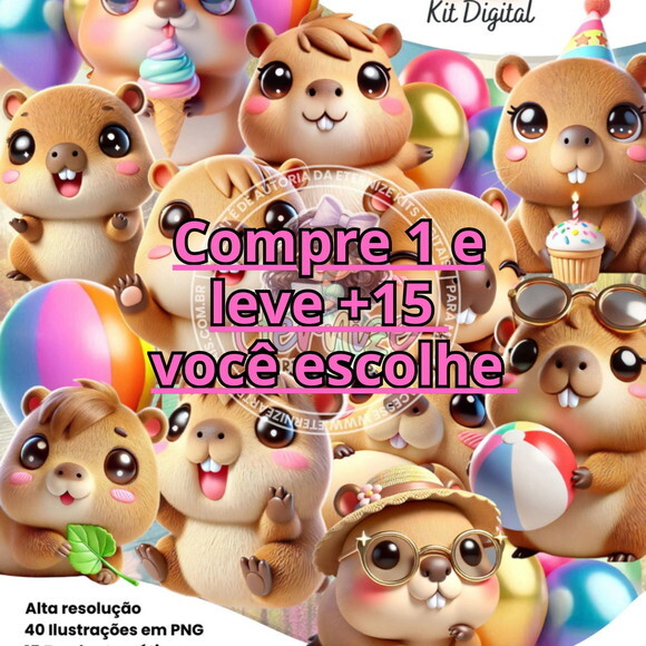 Kit Digital Capivara Kawaii 3d #7110