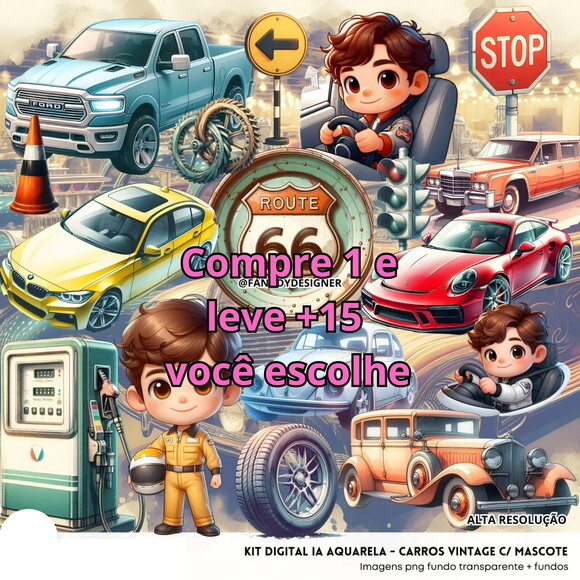 Kit Digital Carros Vintage #5574