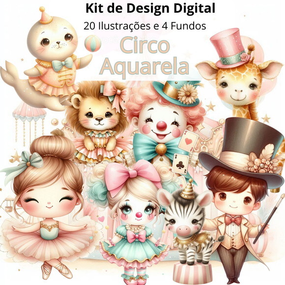 Kit Digital Circo Aquarela #4758