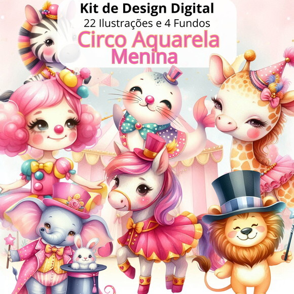 Kit Digital Circo Aquarela Menina #4760
