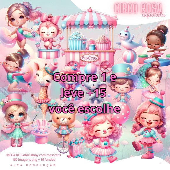Kit Digital Circo Rosa Aquarela #5612