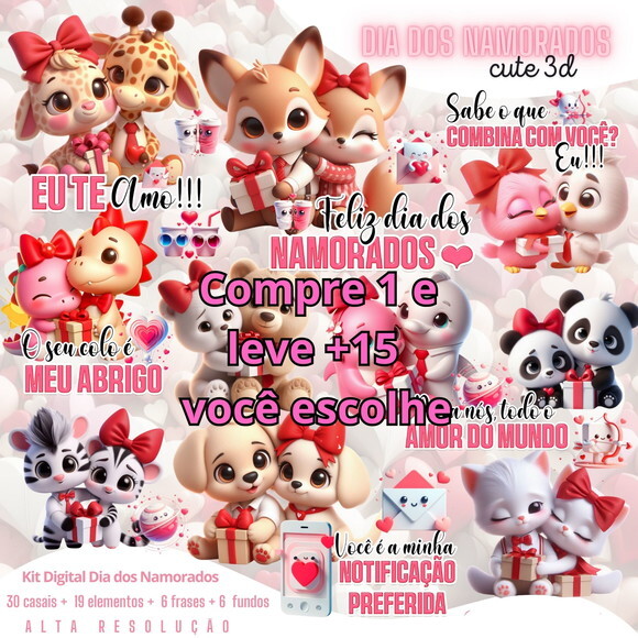 Kit Digital Dia dos Namorados Cute #5615