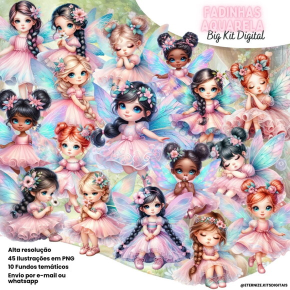 Kit Digital Fadinhas Aquarela #7143