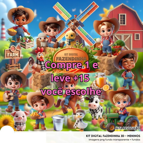 Kit Digital Fazendinha 3d Meninos #5620