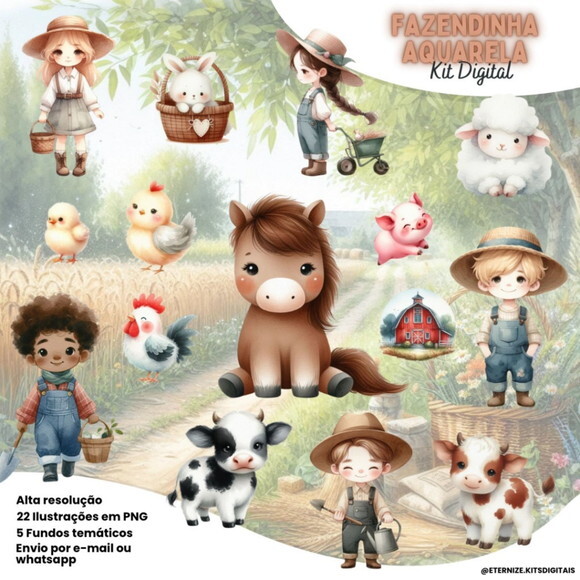 Kit Digital Fazendinha Aquarela #7117