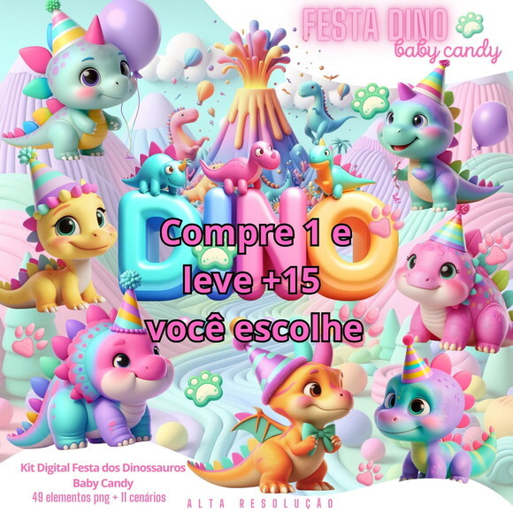 Kit Digital Festa dos Dinossauros Baby Candy #5624