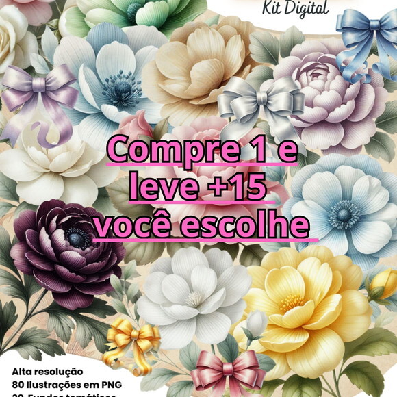 Kit Digital Flores Vintage Aquarelado #7113