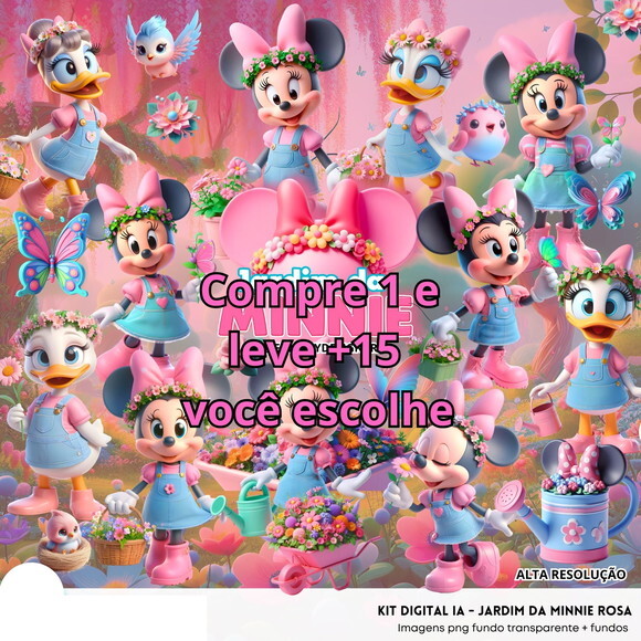 Kit Digital Jardim da Minnie Rosa #5634