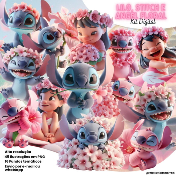 Kit Digital Lilo Stitch e Angel Floral #7140