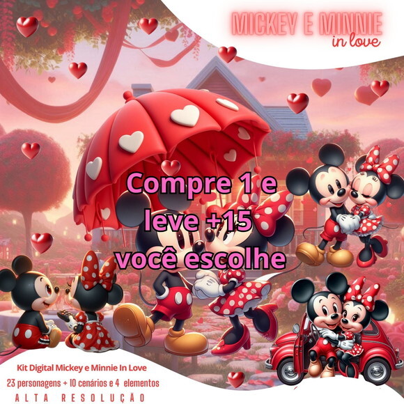 Kit Digital Mickey e Minnie In Love #6396