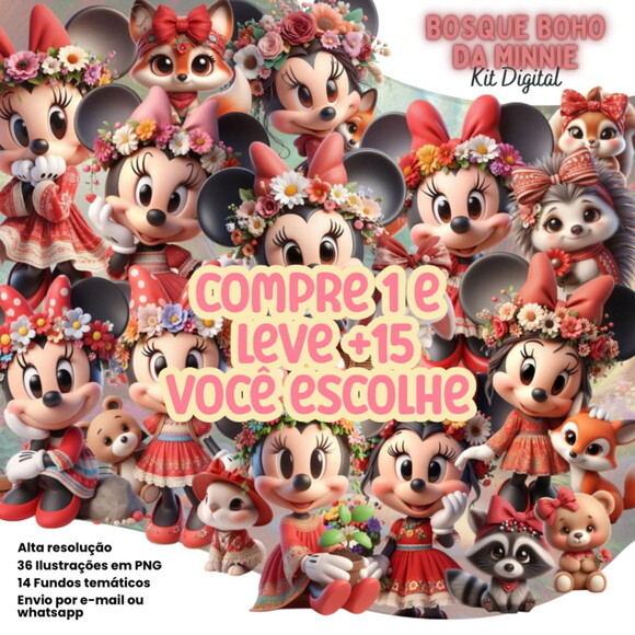 Kit Digital Minnie Bosque Boho #7225