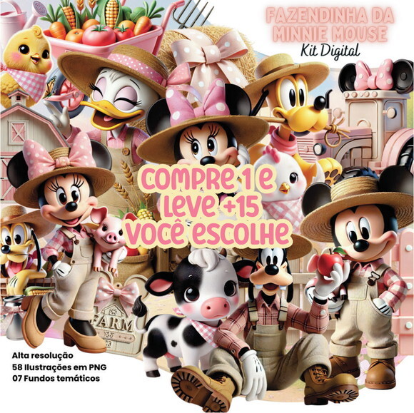 Kit Digital Minnie Fazendinha Rosa #7170