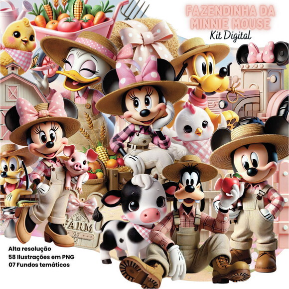 Kit Digital Minnie Fazendinha Rosa #7170