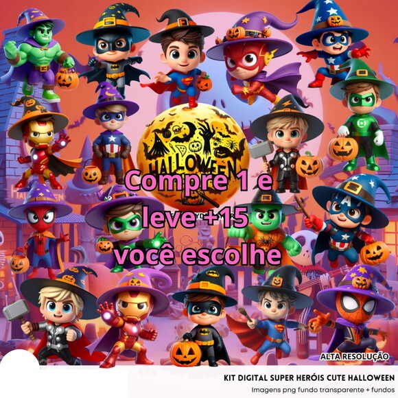 Kit Digital Super Heróis Cute Halloween #6418