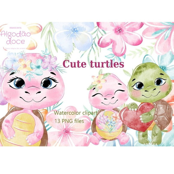 Kit Digital Tartaruga Baby Aquarela #647