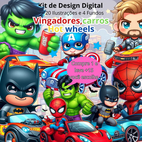 Kit Digital Vingadores Carros Hot Wheels #4762