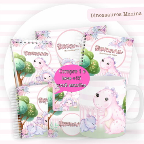 Arquivo Caderneta e Livro do Bebe Dinossauros Menina #3851